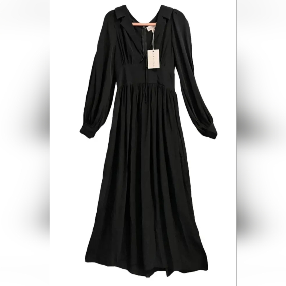Wiggy Kit Maxi V Neck Black Collar Crepe Newsport Dress size L